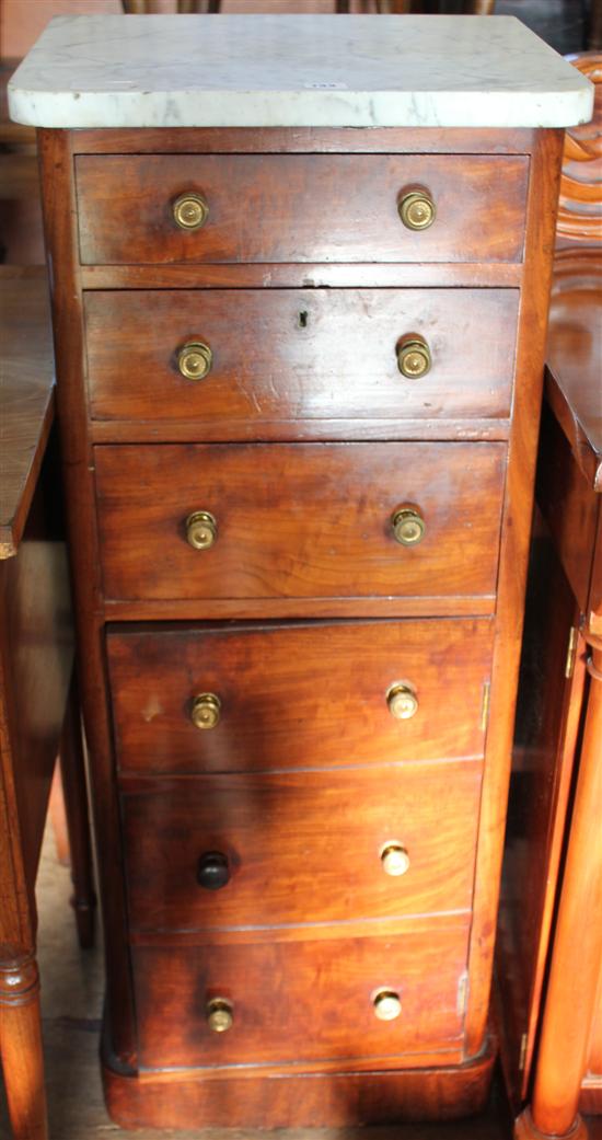 Mahogany marble top Wellington type chest